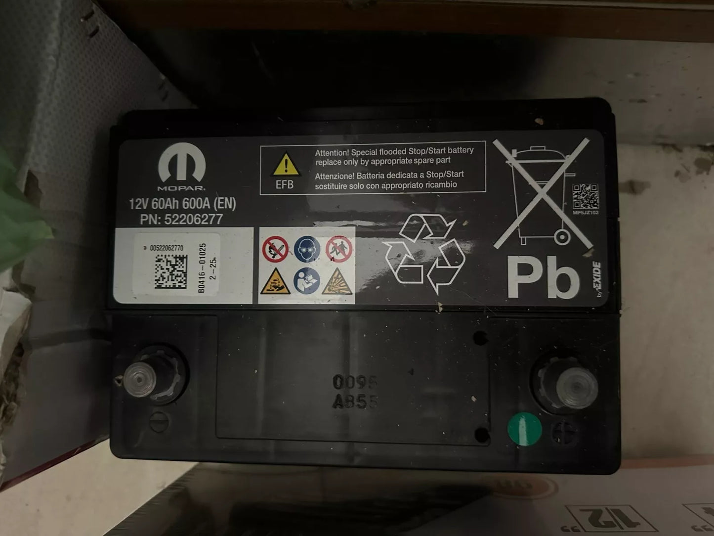 52206277 MOPAR BATTERIA AUTO EFB 60Ah 600A per START & STOP -