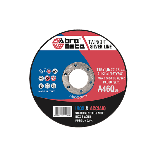 Abra Beta AB000300115 Silver Line A46Qbf dischi da taglio per acciaio/inox 115x1 x 22,23mm confezione da 50 pezzi