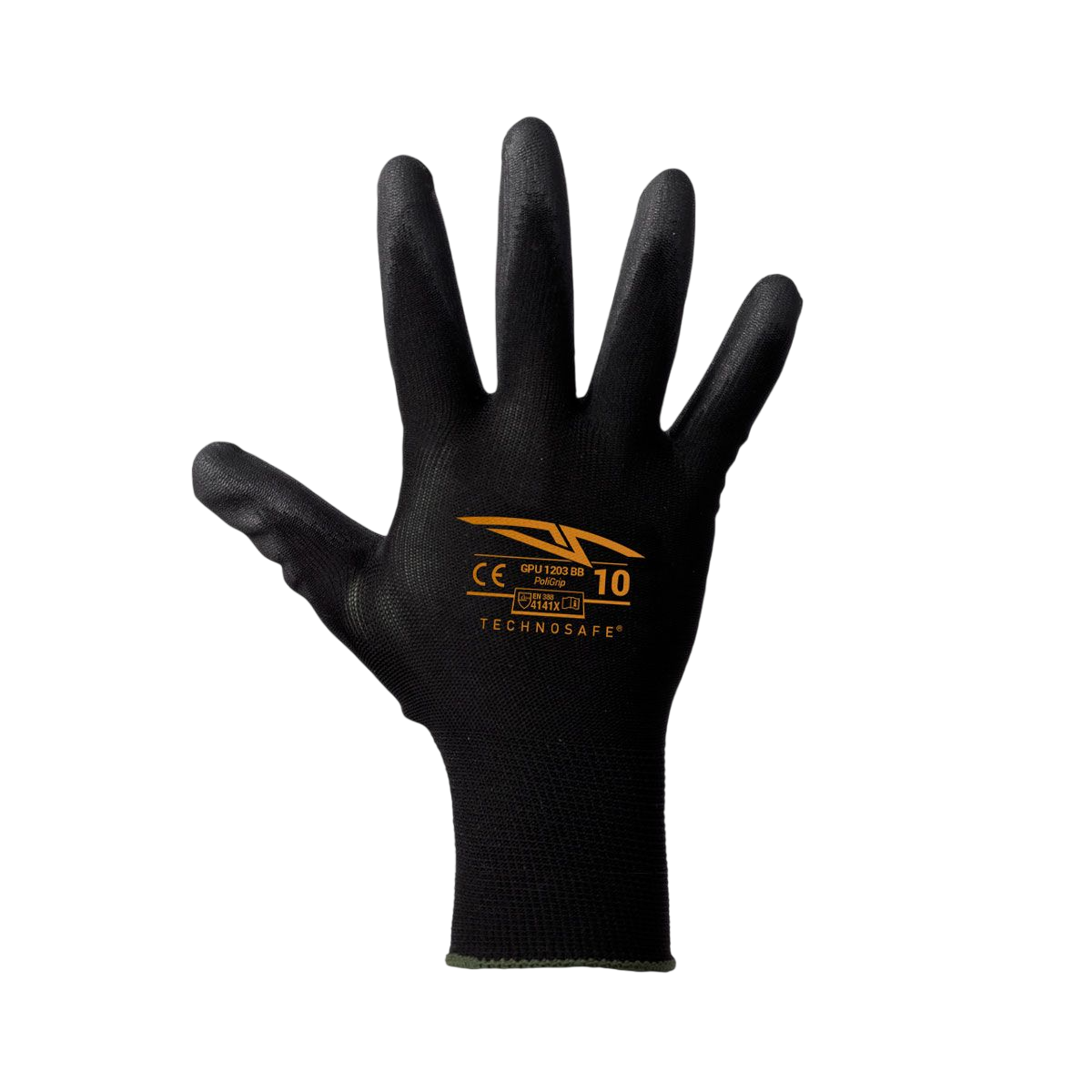 GPU1203BBS Guanti sintetici spalmati in poliuretano e polsini elasticizzati.Colore nero cartone da 120 paia